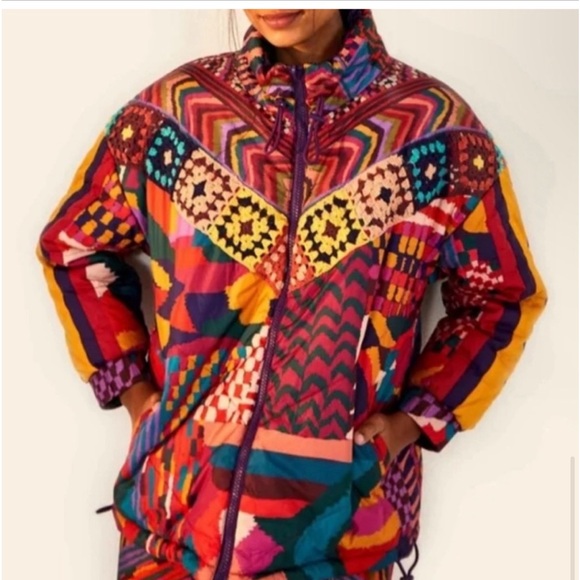 Farm Rio Abstract Patches Reversible Puffer Jacket - Picture 3 of 10